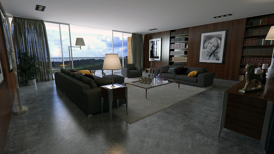 Decoração de sala de estar moderna com fabrico de móveis por medida