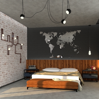 Quarto em estilo industrial
