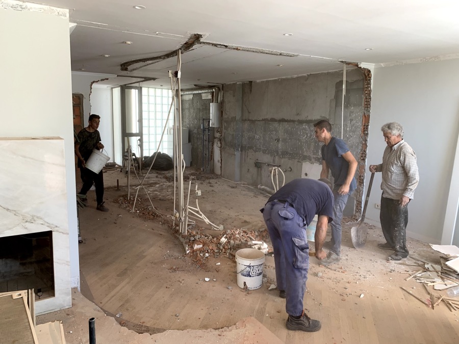 Durante a obra - Sala e Cozinha