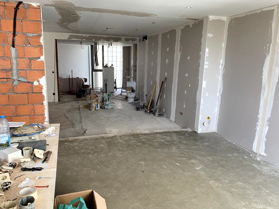 Durante a obra - Sala e Cozinha