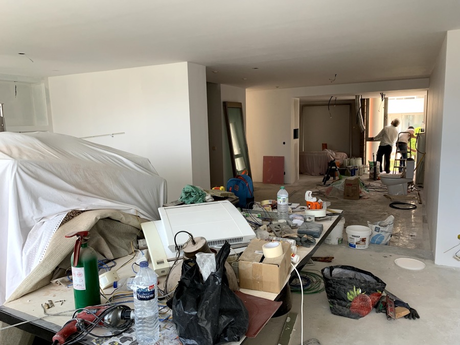 Durante a obra - Sala e Cozinha