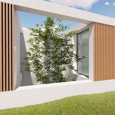 Pátio para o interior da casa